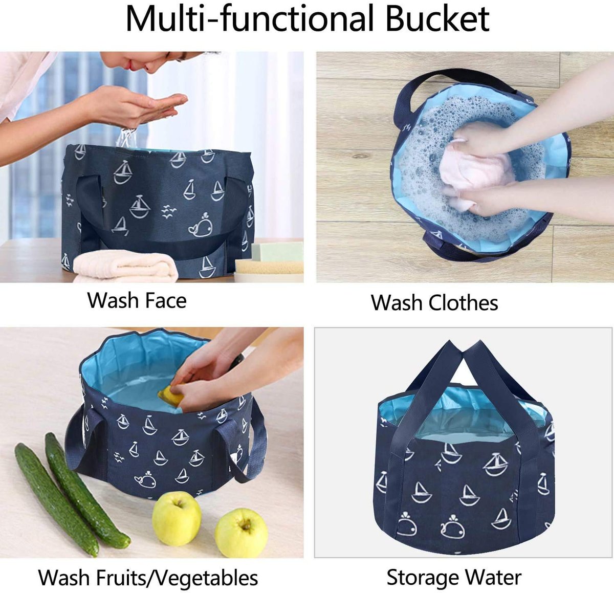 Collapsible Foot Soaking Bucket - Portable Travel Foot Bath Tub for Pedicure, Camping, and Home Use - Navy Blue - görsel 5