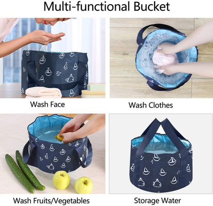 Collapsible Foot Soaking Bucket - Portable Travel Foot Bath Tub for Pedicure, Camping, and Home Use - Navy Blue