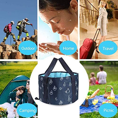 Collapsible Foot Soaking Bucket - Portable Travel Foot Bath Tub for Pedicure, Camping, and Home Use - Navy Blue