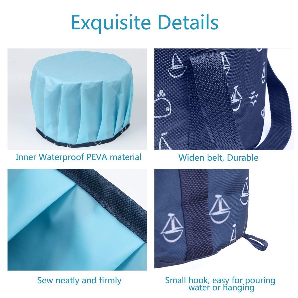 Collapsible Foot Soaking Bucket - Portable Travel Foot Bath Tub for Pedicure, Camping, and Home Use - Navy Blue - görsel 17