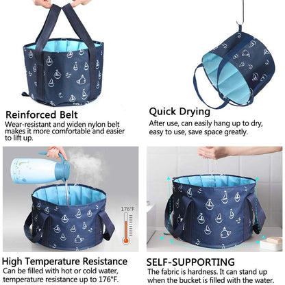Collapsible Foot Soaking Bucket - Portable Travel Foot Bath Tub for Pedicure, Camping, and Home Use - Navy Blue
