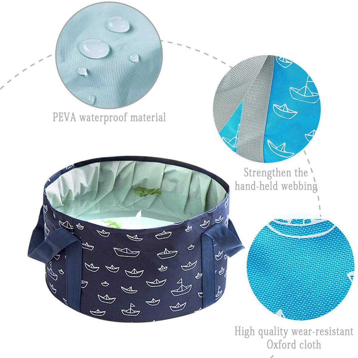 Collapsible Foot Soaking Bucket - Portable Travel Foot Bath Tub for Pedicure, Camping, and Home Use - Navy Blue - görsel 9