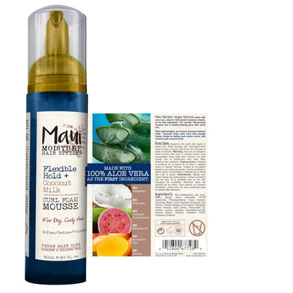 Maui Moisture Flexible Hold + Coconut Milk Curl Foam Mousse for Curly Hair Styling, No Drying Alcohols, Parabens or Silicone, 8.5oz
