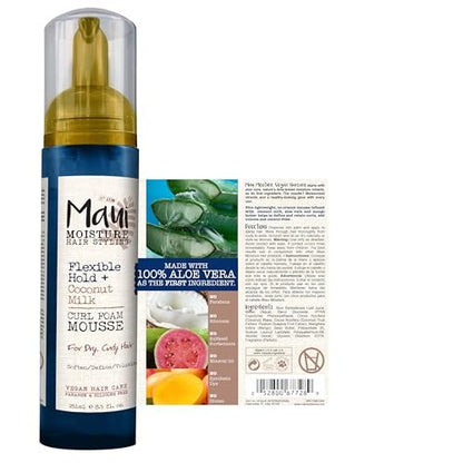 Maui Moisture Flexible Hold + Coconut Milk Curl Foam Mousse for Curly Hair Styling, No Drying Alcohols, Parabens or Silicone, 8.5oz