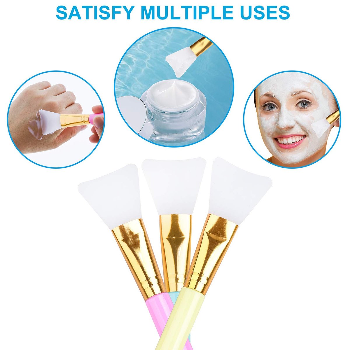 3 Pack Premium Silicone Face Mask Brush Set - Soft Hairless Applicator for Mud Masks, Lotions, and Body Butter by AULLUA (Blue) - görsel 5
