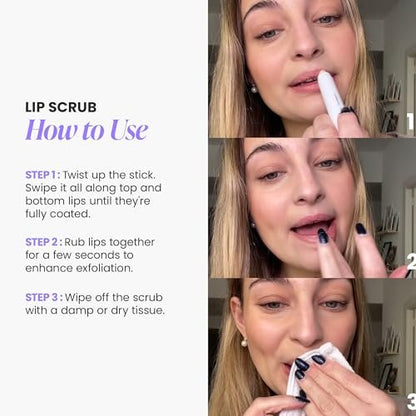 Wonderskin Lip Scrub - 3-in-1 Exfoliator & Moisturizer, Hydrating Balm for Soft, Nourished, Flake-Free Lips, 0.10 oz