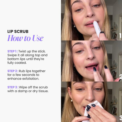Wonderskin Lip Scrub - 3-in-1 Exfoliator & Moisturizer, Hydrating Balm for Soft, Nourished, Flake-Free Lips, 0.10 oz