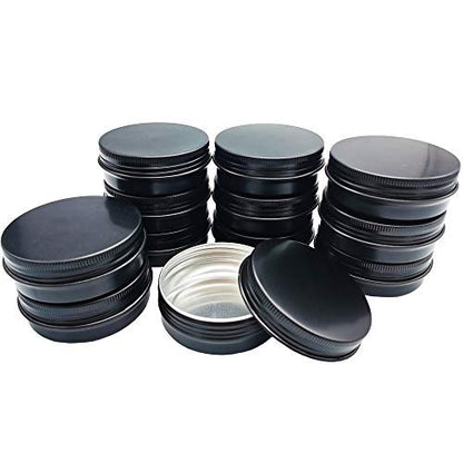 12 Pack 2 oz Aluminum Tin Jars with Screw Lid - Black Round Refillable Containers for Spice, Salve, Powder or Candies