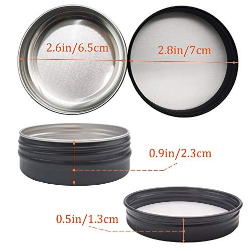 12 Pack 2 oz Aluminum Tin Jars with Screw Lid - Black Round Refillable Containers for Spice, Salve, Powder or Candies - görsel 4