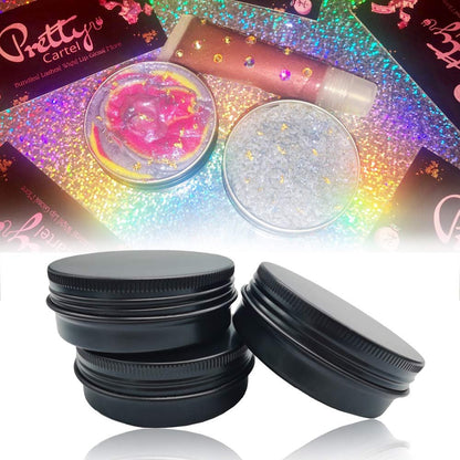 12 Pack 2 oz Aluminum Tin Jars with Screw Lid - Black Round Refillable Containers for Spice, Salve, Powder or Candies