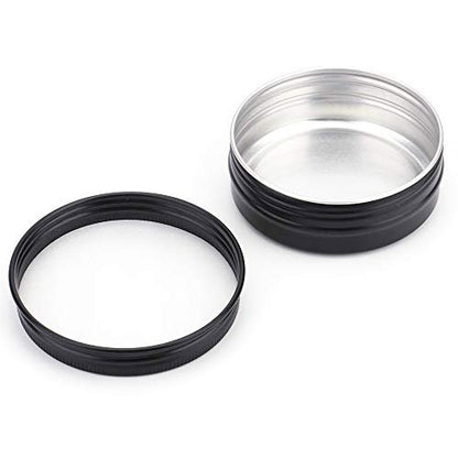 12 Pack 2 oz Aluminum Tin Jars with Screw Lid - Black Round Refillable Containers for Spice, Salve, Powder or Candies