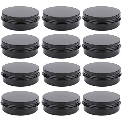 12 Pack 2 oz Aluminum Tin Jars with Screw Lid - Black Round Refillable Containers for Spice, Salve, Powder or Candies - görsel 2