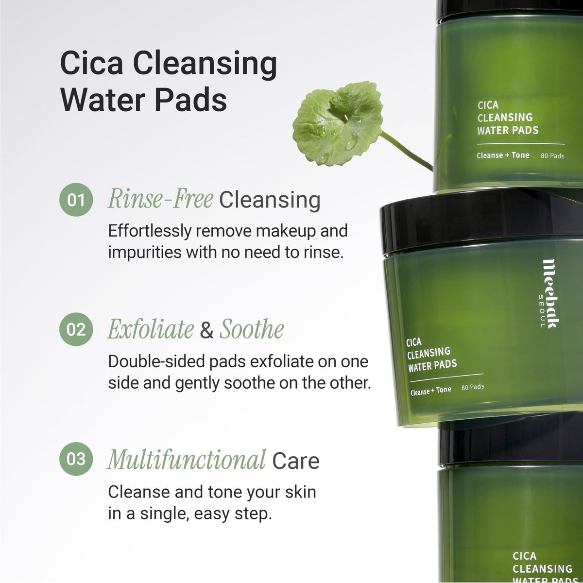 Meebak Cica Cleansing Water Pads - Korean Micellar Makeup Remover Wipes for Sensitive Skin, 80 Count - Hydrating & Calming Exfoliating Toner Pads for Glass Skin - görsel 8