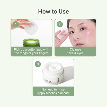 Meebak Cica Cleansing Water Pads - Korean Micellar Makeup Remover Wipes for Sensitive Skin, 80 Count - Hydrating & Calming Exfoliating Toner Pads for Glass Skin