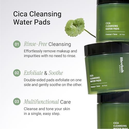 Meebak Cica Cleansing Water Pads - Korean Micellar Makeup Remover Wipes for Sensitive Skin, 80 Count - Hydrating & Calming Exfoliating Toner Pads for Glass Skin - görsel 7