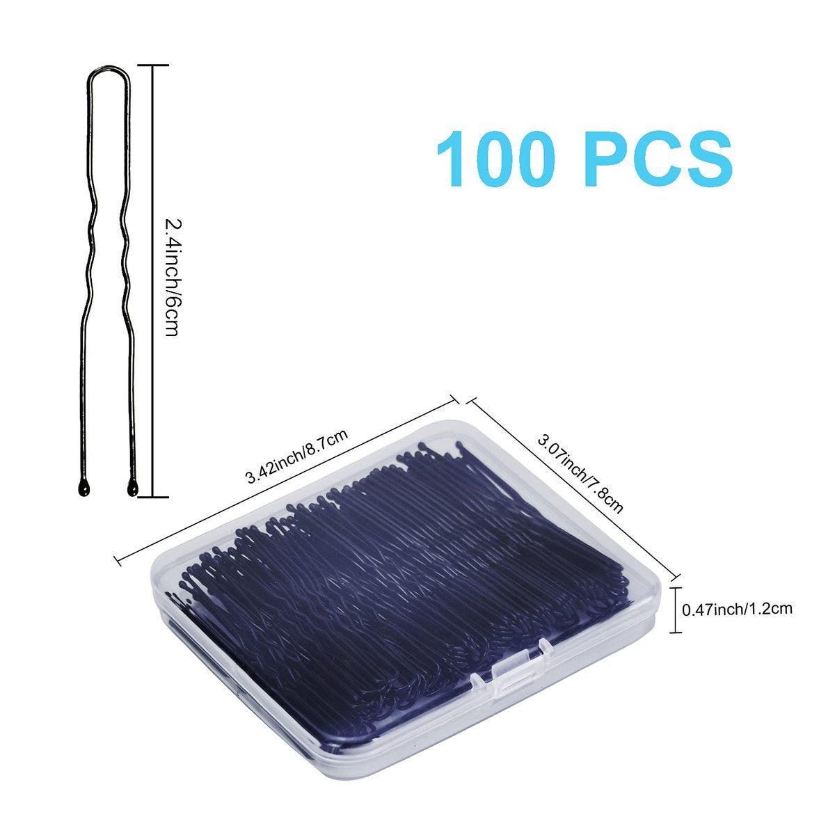 Sevensun U Shaped Hair Pins – 100 Pack Black 2.4 Inch Hairpins with Storage Box - görsel 3