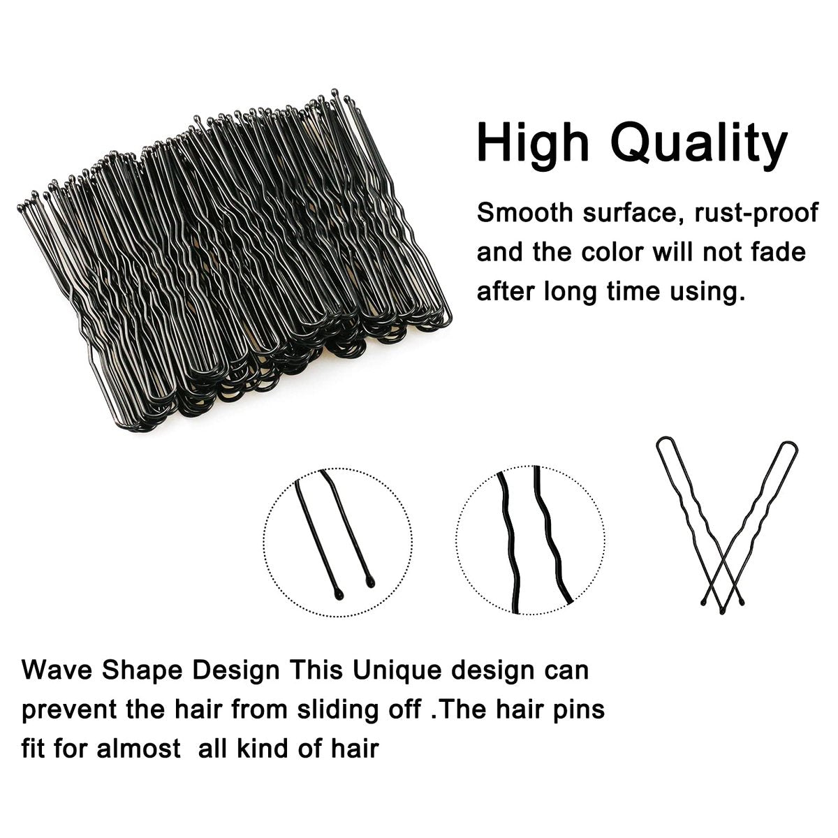 Sevensun U Shaped Hair Pins – 100 Pack Black 2.4 Inch Hairpins with Storage Box - görsel 5