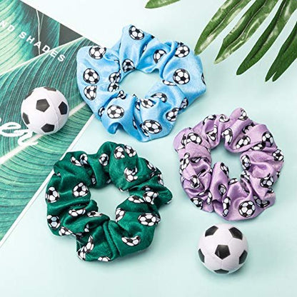 Syhood 16 Pieces Soccer Hair Scrunchies - Velvet Hair Ties for Girls, Women, Players & Coaches - Sporty Ponytail Holders for Teams