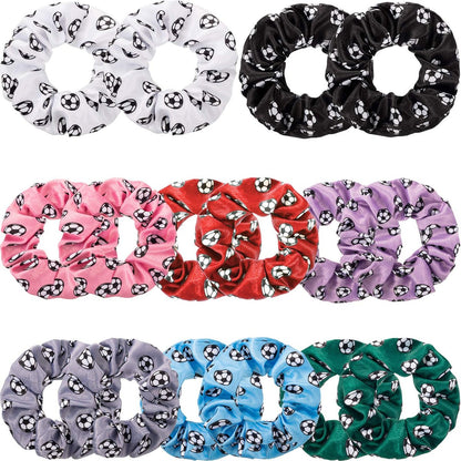 Syhood 16 Pieces Soccer Hair Scrunchies - Velvet Hair Ties for Girls, Women, Players & Coaches - Sporty Ponytail Holders for Teams