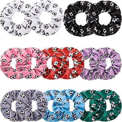Syhood 16 Pieces Soccer Hair Scrunchies - Velvet Hair Ties for Girls, Women, Players & Coaches - Sporty Ponytail Holders for Teams