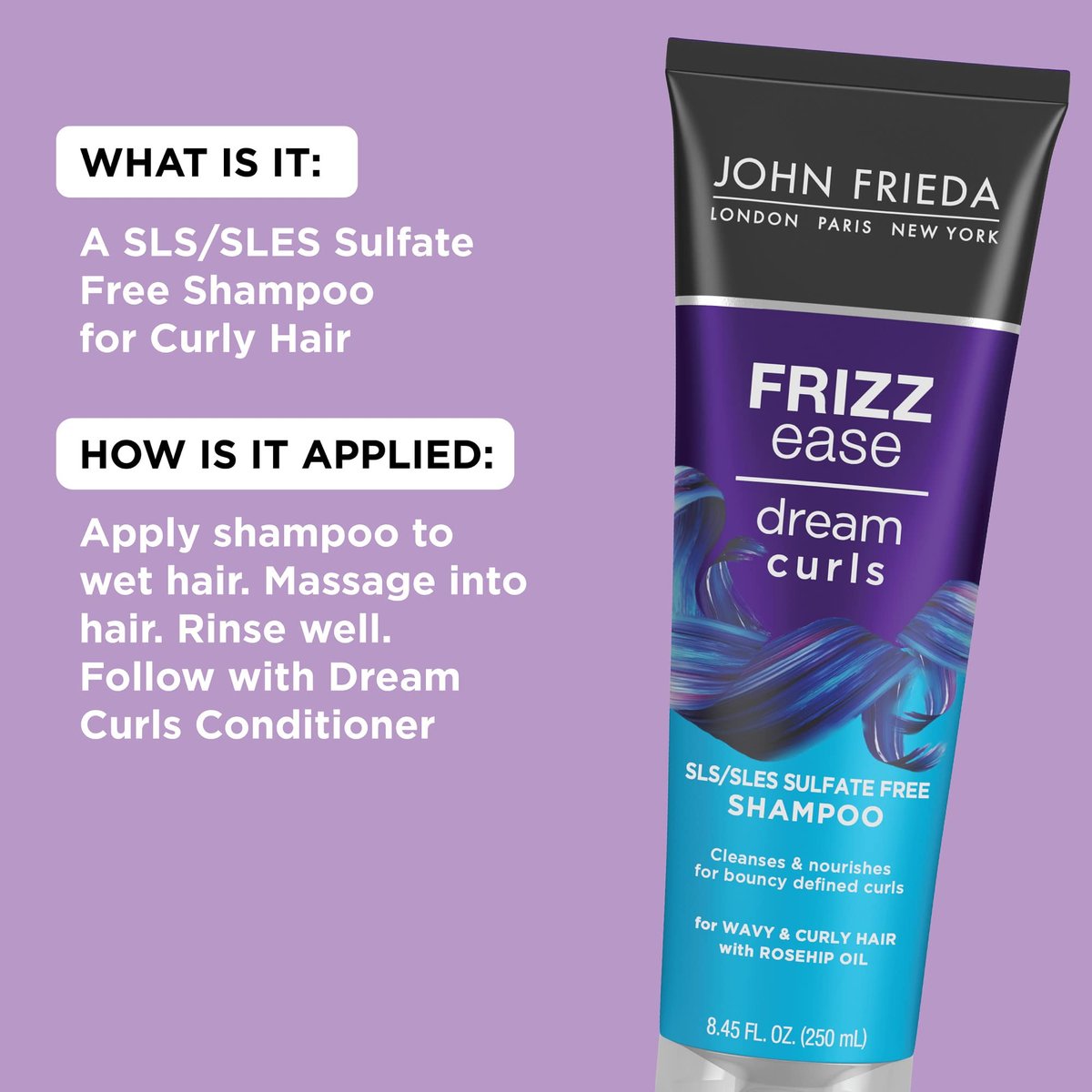 John Frieda Frizz Ease Dream Curls Shampoo - Sulfate Free Curly Hair Shampoo with Curl Enhancing Technology, 8.45 fl oz Avelisse