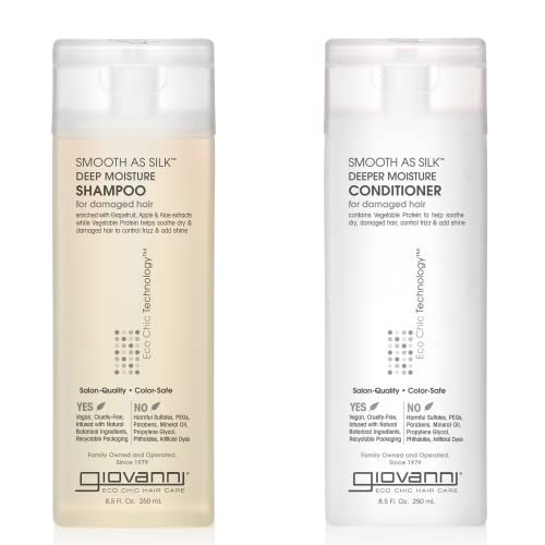 Giovanni Smooth as Silk Deeper Moisture Shampoo & Conditioner Set – 8.5 oz Each – Frizz Control, Detangling, Color Safe, Sulfate & Paraben Free Avelisse