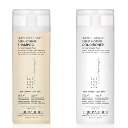 Giovanni Smooth as Silk Deeper Moisture Shampoo & Conditioner Set – 8.5 oz Each – Frizz Control, Detangling, Color Safe, Sulfate & Paraben Free Avelisse