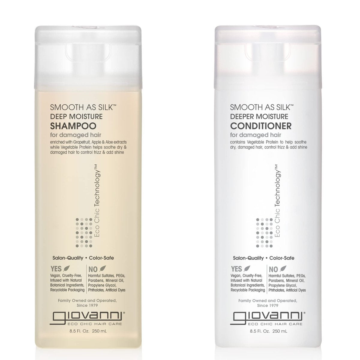 Giovanni Smooth as Silk Deeper Moisture Shampoo & Conditioner Set – 8.5 oz Each – Frizz Control, Detangling, Color Safe, Sulfate & Paraben Free Avelisse