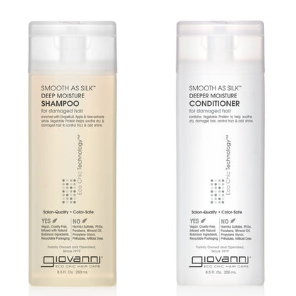 Giovanni Smooth as Silk Deeper Moisture Shampoo & Conditioner Set – 8.5 oz Each – Frizz Control, Detangling, Color Safe, Sulfate & Paraben Free Avelisse