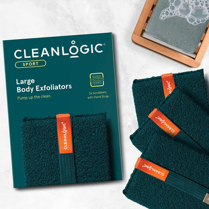 Cleanlogic Sport Exfoliating Body Scrubber – Large Exfoliator for Athletes, Daily Skincare Routine, 3 Count