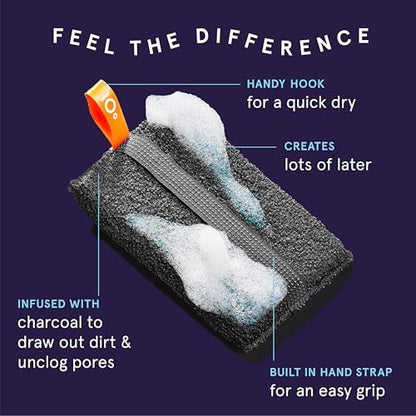 Cleanlogic Detoxify Purifying Charcoal Infused Exfoliating Body Scrubber, Reusable Exfoliator Tool for Smooth and Softer Skin, Daily Skincare Routine, 3 Count Value Pack Avelisse