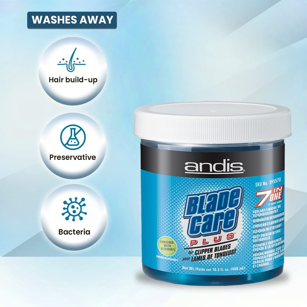 Andis Blade Care Plus Jar – 60 Count Clipper Blade Cleaning & Lubricating Pads Avelisse