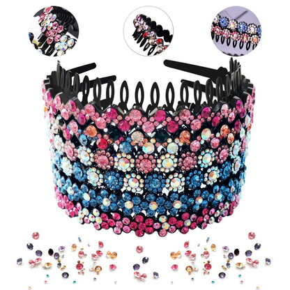 LUOLIPEYA 6 Pack Wave Rhinestone Teeth Comb Headbands for Women - Flower Crystal Hairband Hair Hoop with Teeth Non-Slip Hard Plastic 3 Pattern (Shiny 6 Colors) Avelisse
