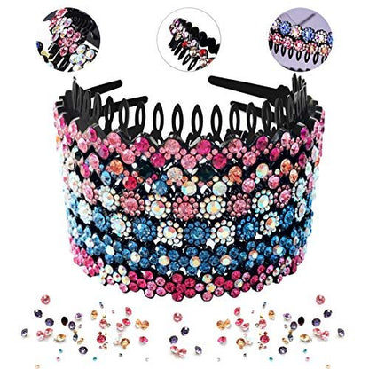 LUOLIPEYA 6 Pack Wave Rhinestone Teeth Comb Headbands for Women - Flower Crystal Hairband Hair Hoop with Teeth Non-Slip Hard Plastic 3 Pattern (Shiny 6 Colors) Avelisse