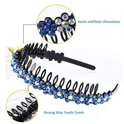LUOLIPEYA 6 Pack Wave Rhinestone Teeth Comb Headbands for Women - Flower Crystal Hairband Hair Hoop with Teeth Non-Slip Hard Plastic 3 Pattern (Shiny 6 Colors) Avelisse