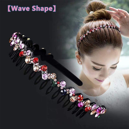 LUOLIPEYA 6 Pack Wave Rhinestone Teeth Comb Headbands for Women - Flower Crystal Hairband Hair Hoop with Teeth Non-Slip Hard Plastic 3 Pattern (Shiny 6 Colors) Avelisse