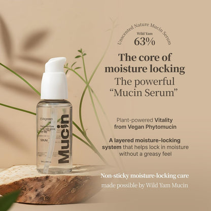 VEGREEN Vegan Nature Mucin Serum with 63% Wild Yam Phyto Mucin & Peptides - Korean Skincare for Barrier Repair & Intense Hydration - Non-Sticky, Cruelty-Free Soothing Face Serum, 1.69 fl oz Avelisse