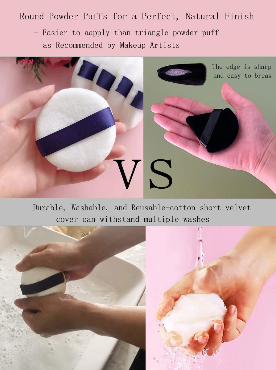 Yababa Ultra Soft Washable Velour Powder Puffs - 3.15 Inch, 6 Count, White - Perfect for Face, Setting, Body & Loose Powder - görsel 9