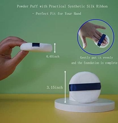 Yababa Ultra Soft Washable Velour Powder Puffs - 3.15 Inch, 6 Count, White - Perfect for Face, Setting, Body & Loose Powder