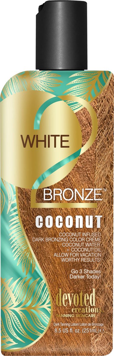Devoted Creations White 2 Bronze Coconut Color Enhancing Dark Bronzing Tanning Lotion with Coconut Water & Coconut Oil, 8.5 oz Avelisse