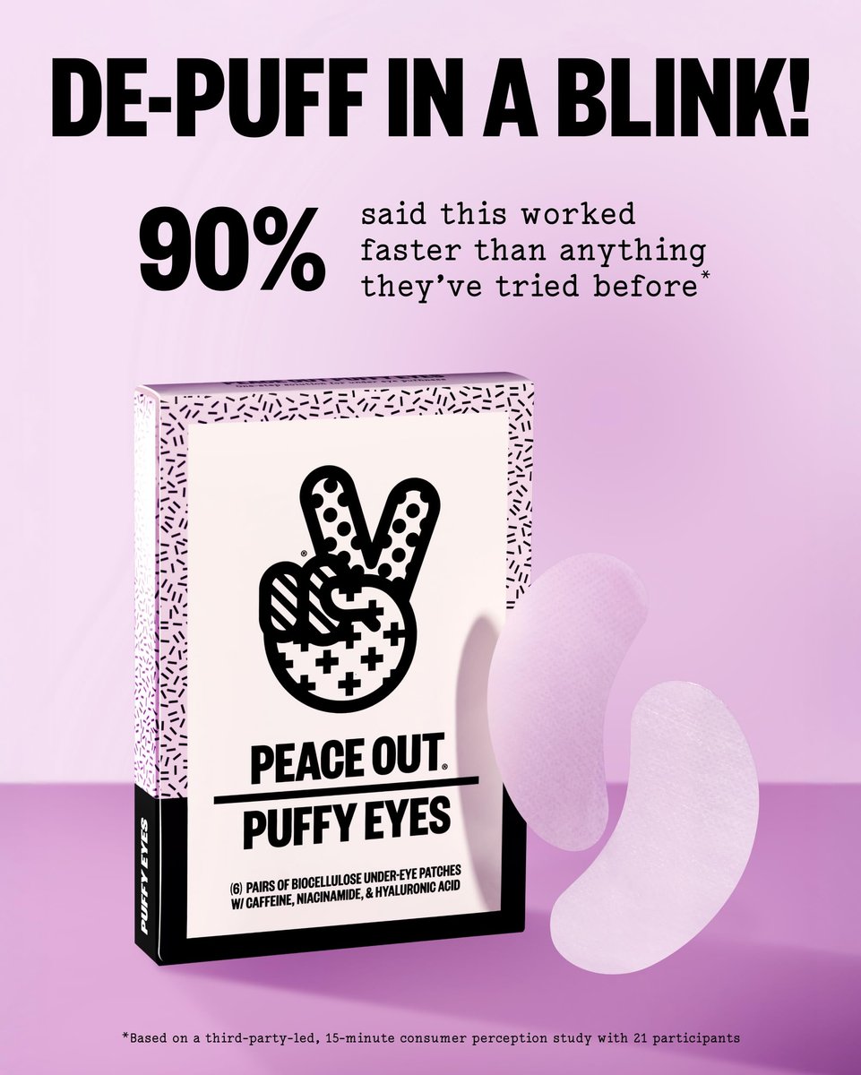 PEACE OUT Puffy Eyes Under Eye Patches - Biocellulose Mask with Caffeine, Niacinamide, Hyaluronic Acid - 6 Pairs Avelisse