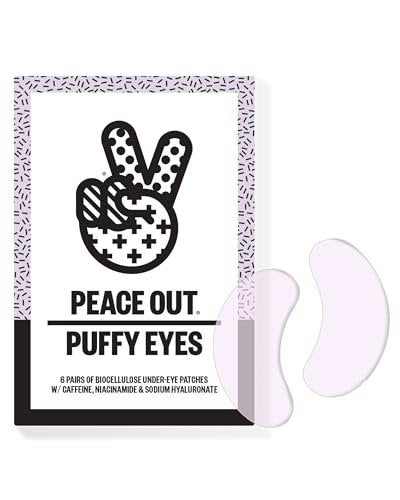 PEACE OUT Puffy Eyes Under Eye Patches - Biocellulose Mask with Caffeine, Niacinamide, Hyaluronic Acid - 6 Pairs Avelisse