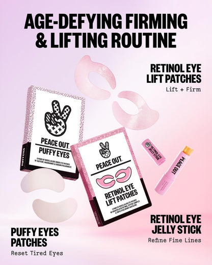 PEACE OUT Puffy Eyes Under Eye Patches - Biocellulose Mask with Caffeine, Niacinamide, Hyaluronic Acid - 6 Pairs Avelisse