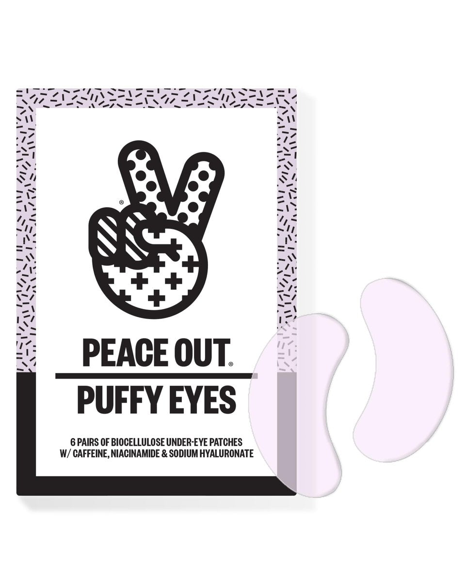 PEACE OUT Puffy Eyes Under Eye Patches - Biocellulose Mask with Caffeine, Niacinamide, Hyaluronic Acid - 6 Pairs Avelisse