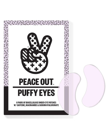 PEACE OUT Puffy Eyes Under Eye Patches - Biocellulose Mask with Caffeine, Niacinamide, Hyaluronic Acid - 6 Pairs Avelisse