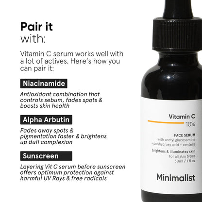 Minimalist 10% Vitamin C Serum for Brightening & Hydration - All Skin Types, 1 Fl Oz