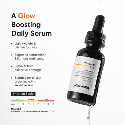 Minimalist 10% Vitamin C Serum for Brightening & Hydration - All Skin Types, 1 Fl Oz