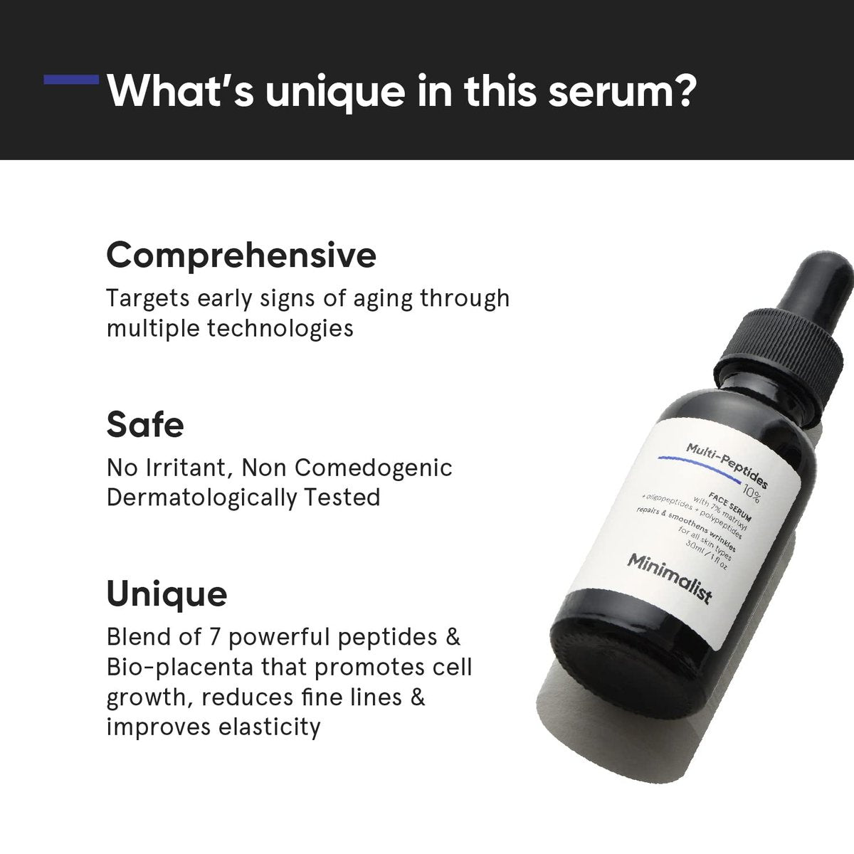 Minimalist Multi Peptide Night Face Serum – Anti-Aging, Collagen Boosting, Hydrating with 7% Matrixyl 3000 & 3% Bio-Placenta – for Women & Men – 1 Fl Oz / 30 ml - görsel 3