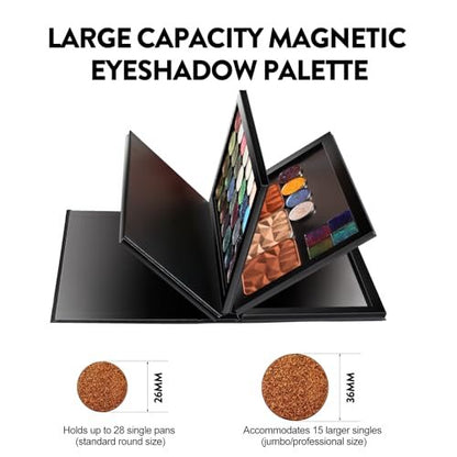SZDYM 4-Layer Magnetic Makeup Palette Empty - Large Depotting Palette for Eyeshadow, Blush, Powder & Lipstick - Black