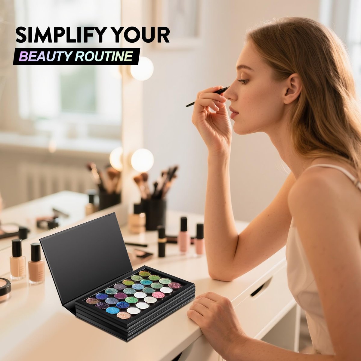 SZDYM 4-Layer Magnetic Makeup Palette Empty - Large Depotting Palette for Eyeshadow, Blush, Powder & Lipstick - Black - görsel 15